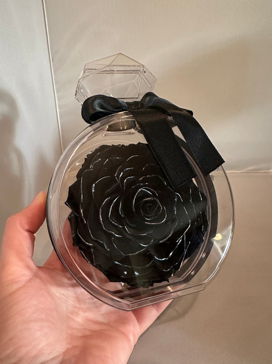 Perfume Bottle with Black and Silver Preserved Rose