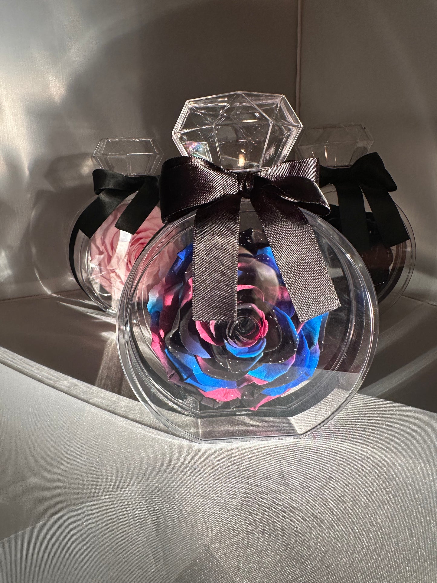 Perfume Bottle with Multi Color Preserved Rose