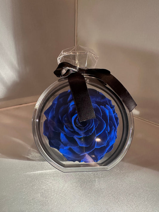 Perfume Bottle with Blue Preserved Rose - Juliet's Roses