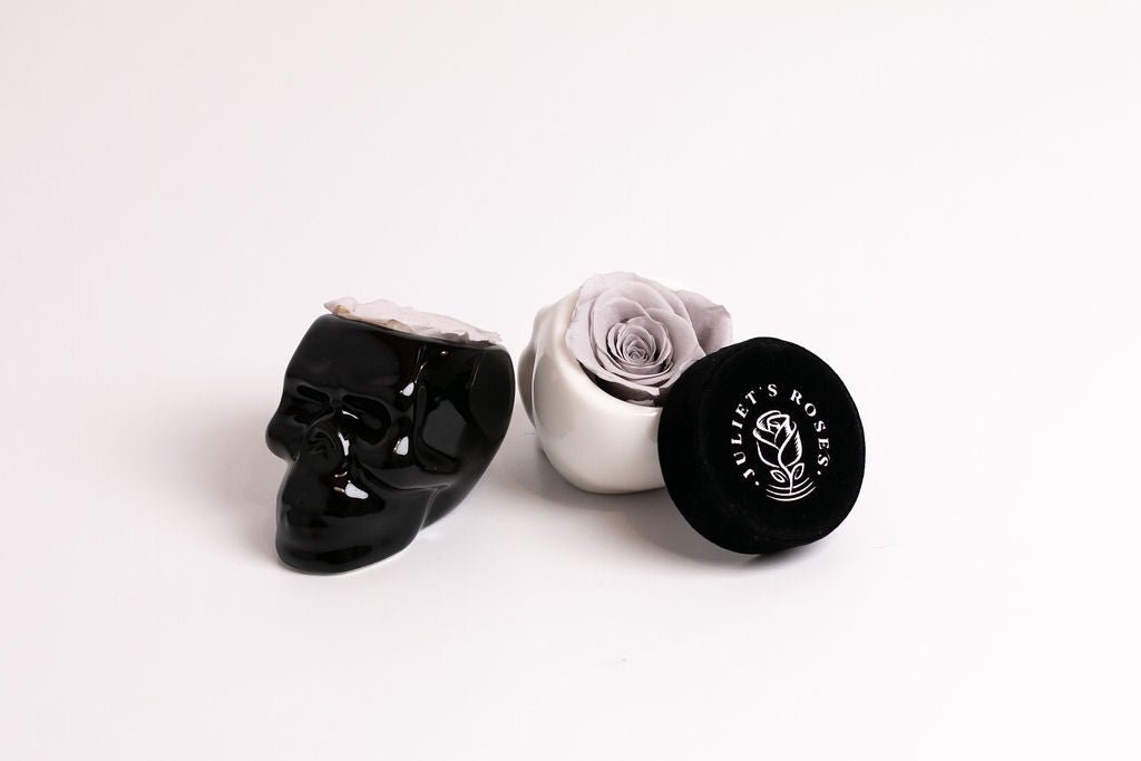 Black Halloween Skull with Rose - Juliet's Roses