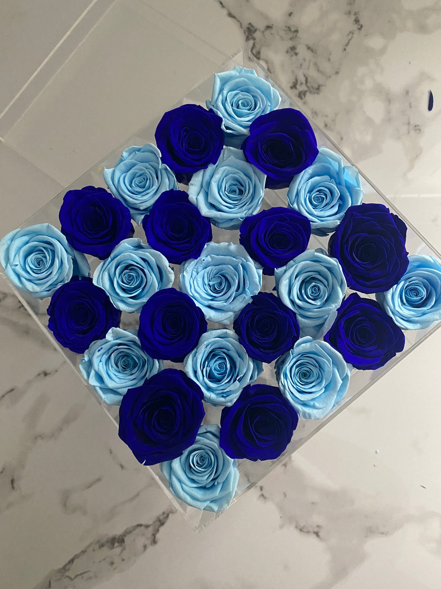 Twenty-five Preserved Roses in Clear Display