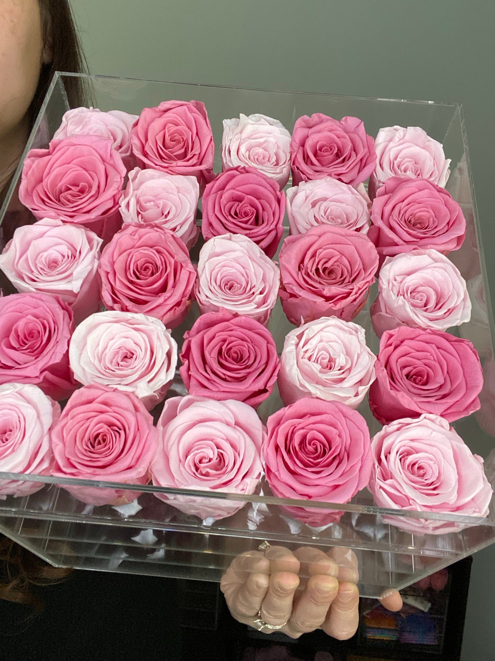 Twenty-five Preserved Roses in Clear Display - Juliet's Roses