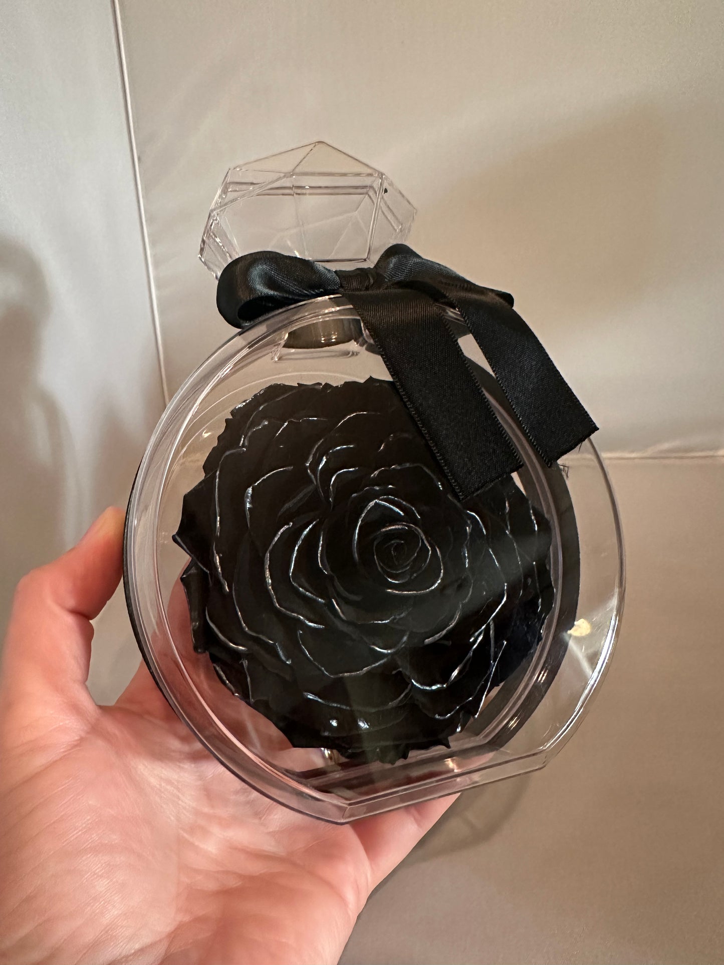 Perfume Bottle with Black and Silver Preserved Rose