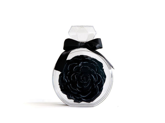 Perfume Bottle with Black and Silver Preserved Rose - Juliet's Roses