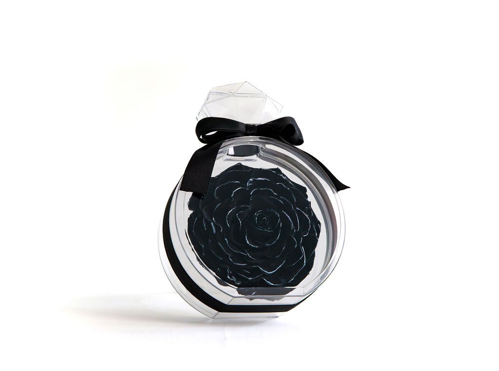 Perfume Bottle with Black and Silver Preserved Rose - Juliet's Roses