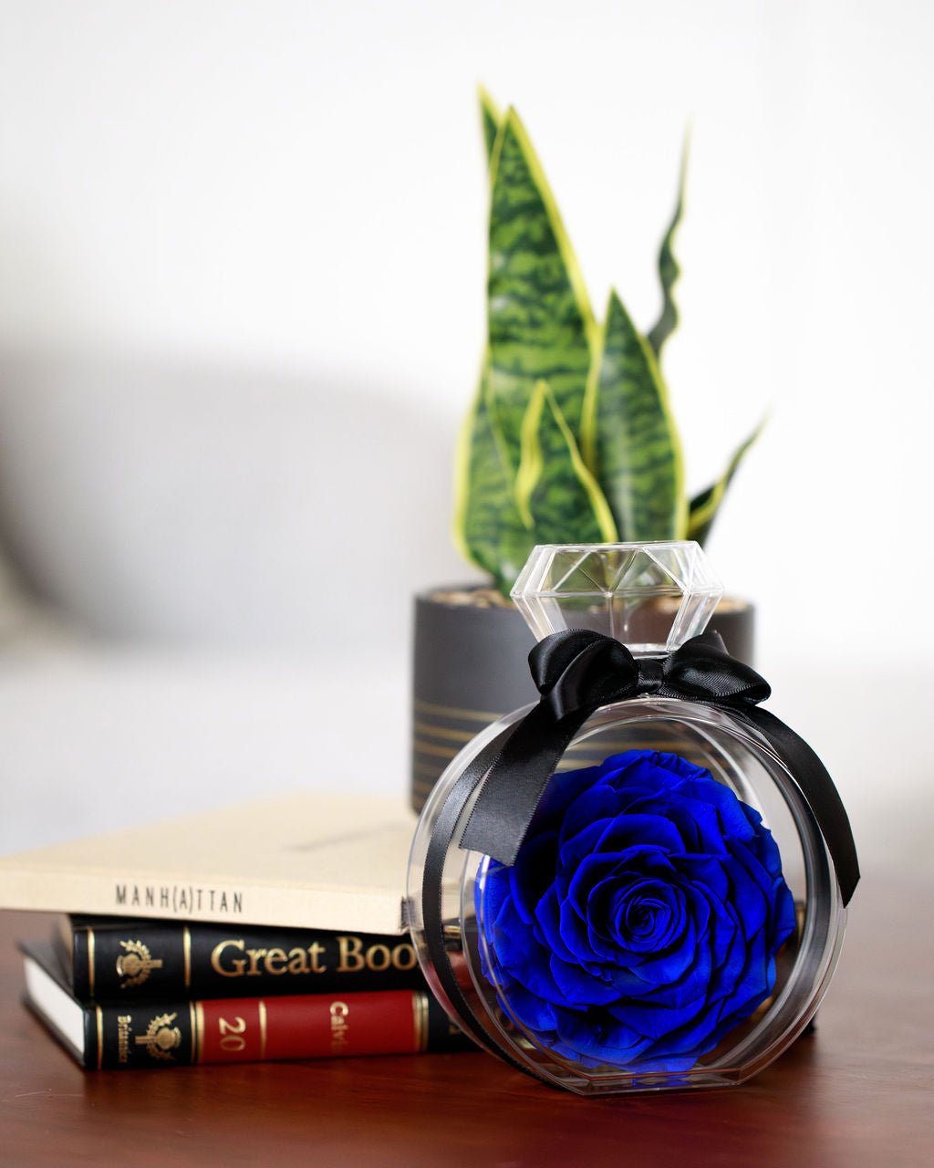 Perfume Bottle with Blue Preserved Rose - Juliet's Roses