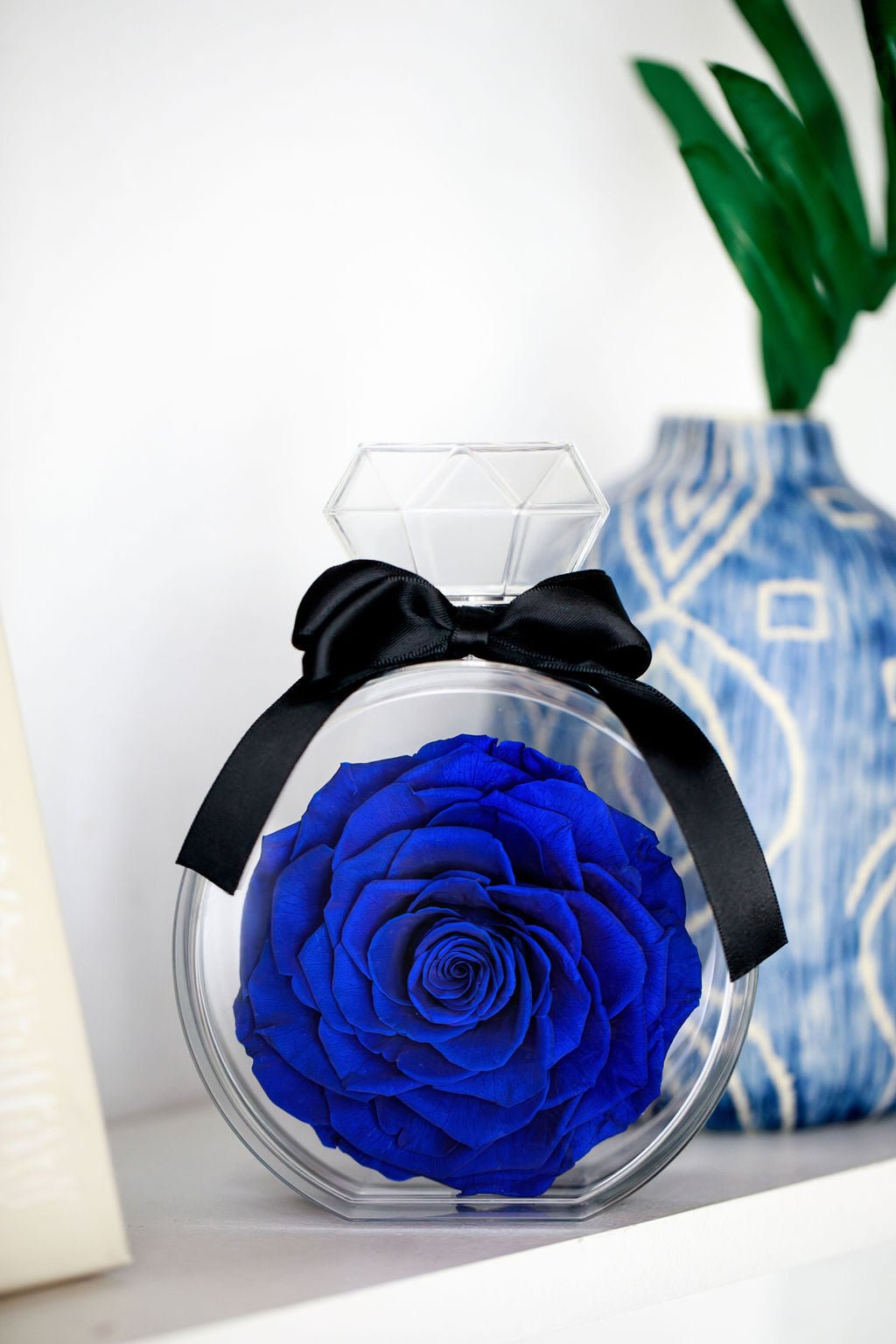 Perfume Bottle with Blue Preserved Rose - Juliet's Roses