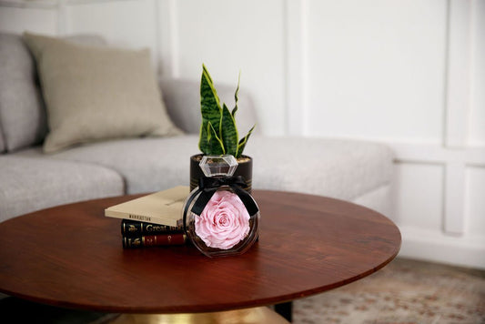 Perfume Bottle with Pink Preserved Rose - Juliet's Roses