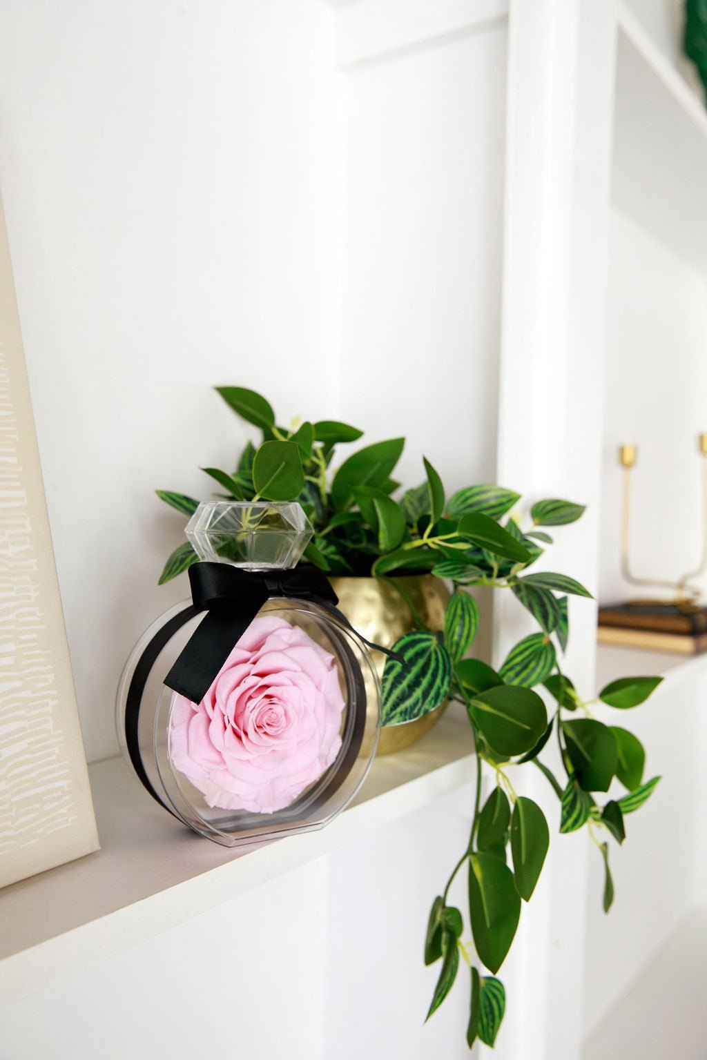 Perfume Bottle with Pink Preserved Rose - Juliet's Roses