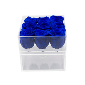 Clear Nine- 9 Preserved Roses in Clear Display