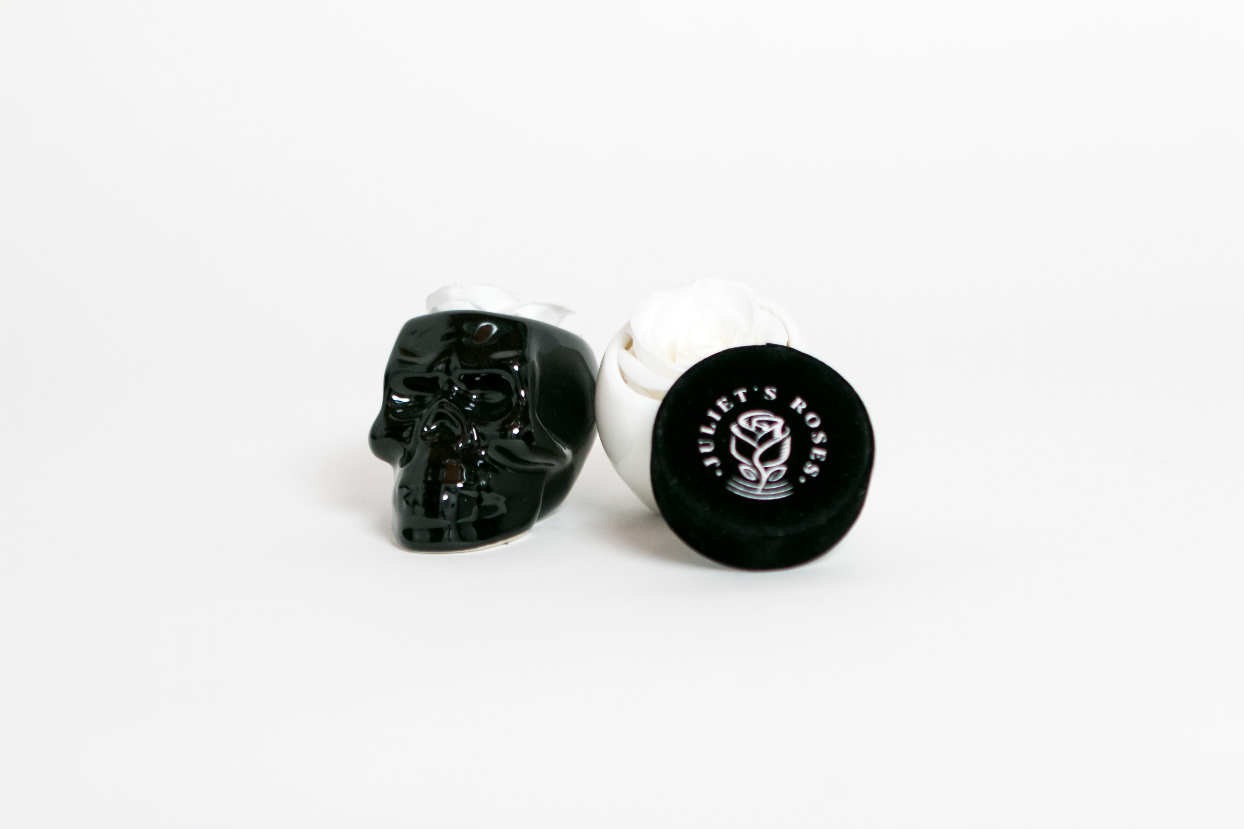 Black Halloween Skull with Rose - Juliet's Roses