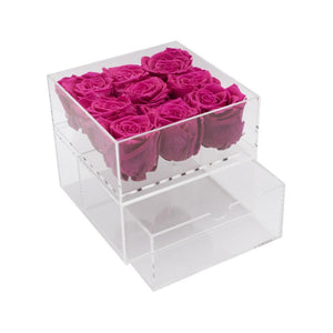 Clear Nine- 9 Preserved Roses in Clear Display - Juliet's Roses