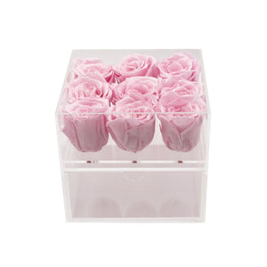 Clear Nine- 9 Preserved Roses in Clear Display - Juliet's Roses