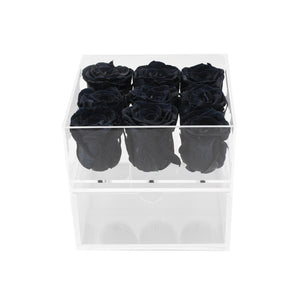 Clear Nine- 9 Preserved Roses in Clear Display - Juliet's Roses