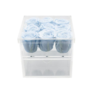 Clear Nine- 9 Preserved Roses in Clear Display - Juliet's Roses