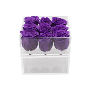 Clear Nine- 9 Preserved Roses in Clear Display - Juliet's Roses