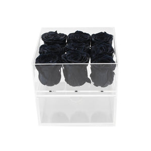 Clear Nine- 9 Preserved Roses in Clear Display - Juliet's Roses