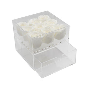 Clear Nine- 9 Preserved Roses in Clear Display - Juliet's Roses