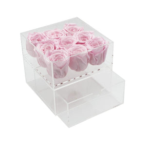 Clear Nine- 9 Preserved Roses in Clear Display - Juliet's Roses