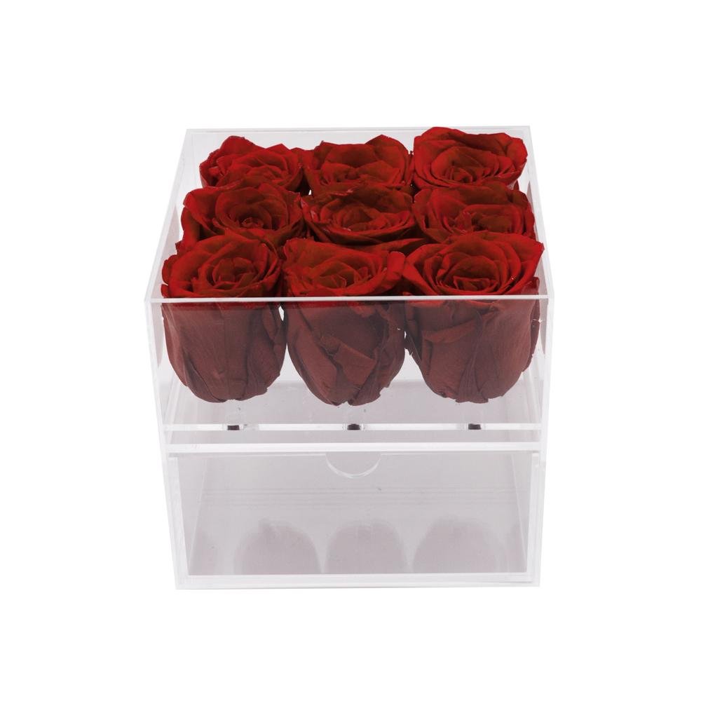 Clear Nine- 9 Preserved Roses in Clear Display - Juliet's Roses