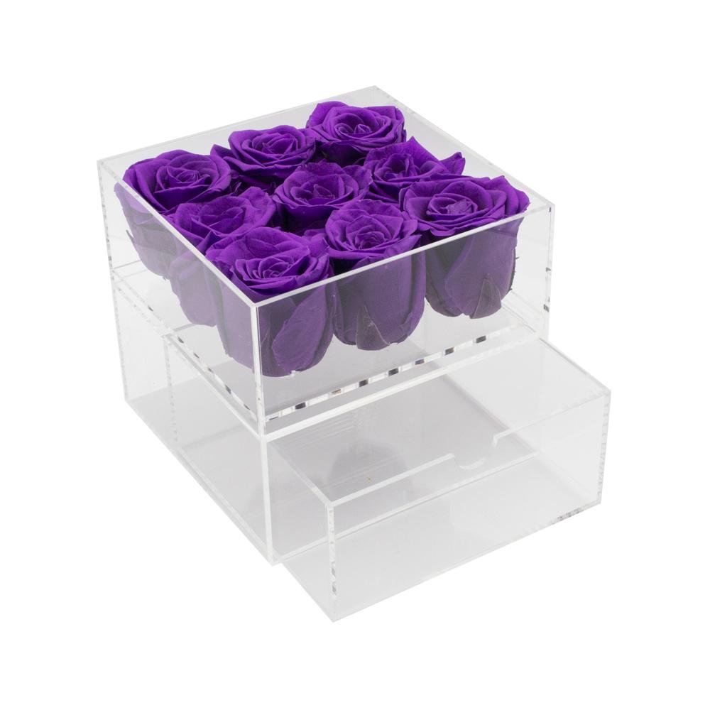 Clear Nine- 9 Preserved Roses in Clear Display - Juliet's Roses