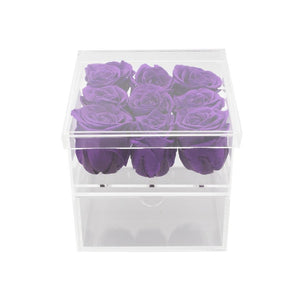 Clear Nine- 9 Preserved Roses in Clear Display - Juliet's Roses